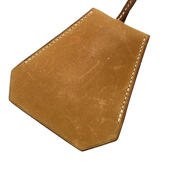 Auth HERMES - Light Brown Leather Square C Necklace - Picture 2 of 5